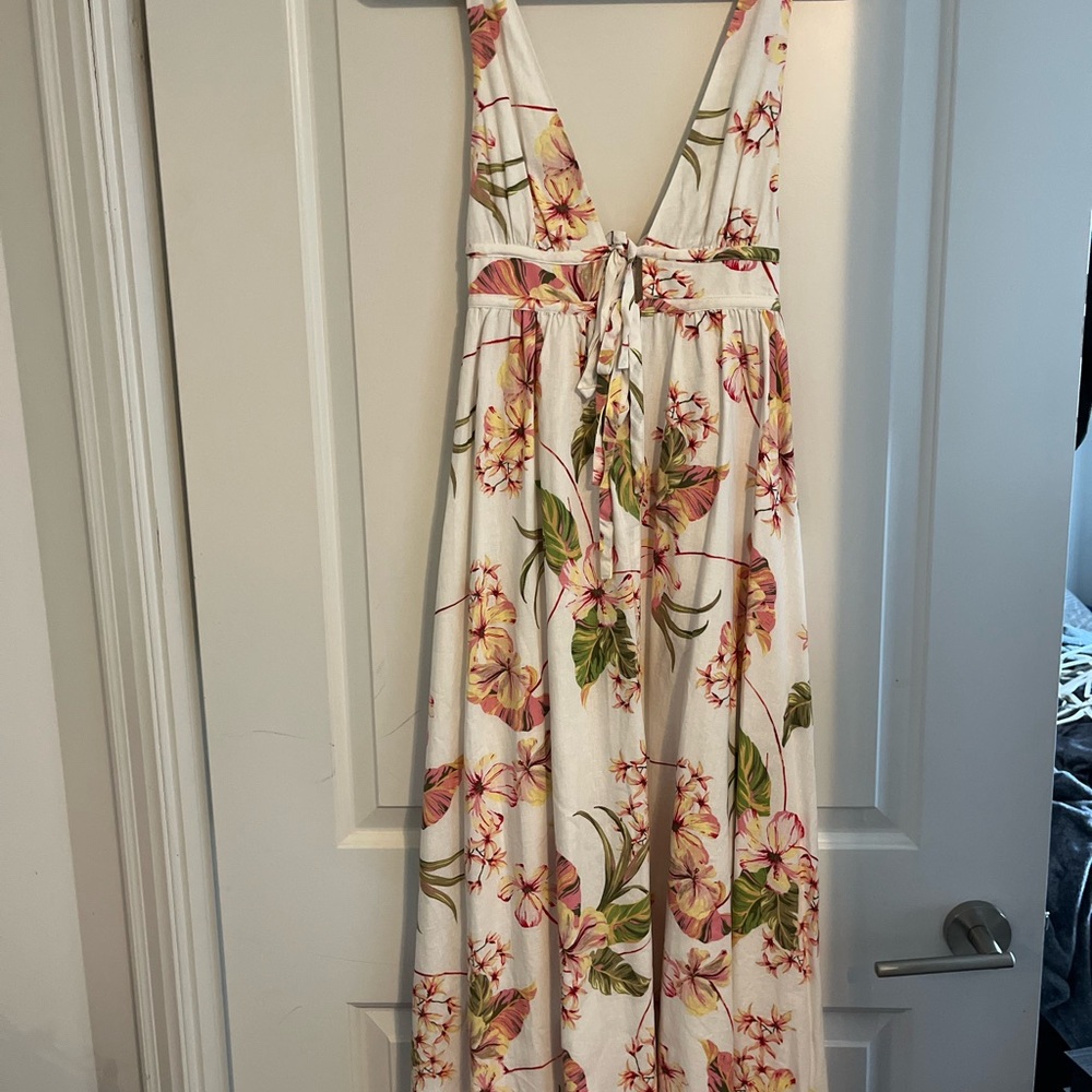 Wayf White Floral Dress with Pink and Green